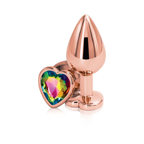 nsnovelties Rear Assets Medium Anal Plug — Rainbow with Rose Gold Heart - NSN0963-29