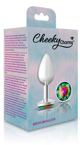 Rainbow Round Gem Silver Metal Plug - Md