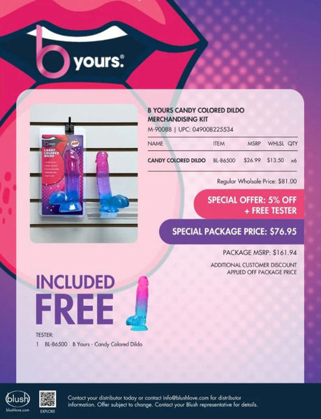 Blush B Yours Candy Colored Dildo Merchandising Kit — 6 Pack - M-90088