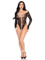 Leg Avenue Net and Lace Crotchless Teddy — OS, Black - LA-89370BKOS