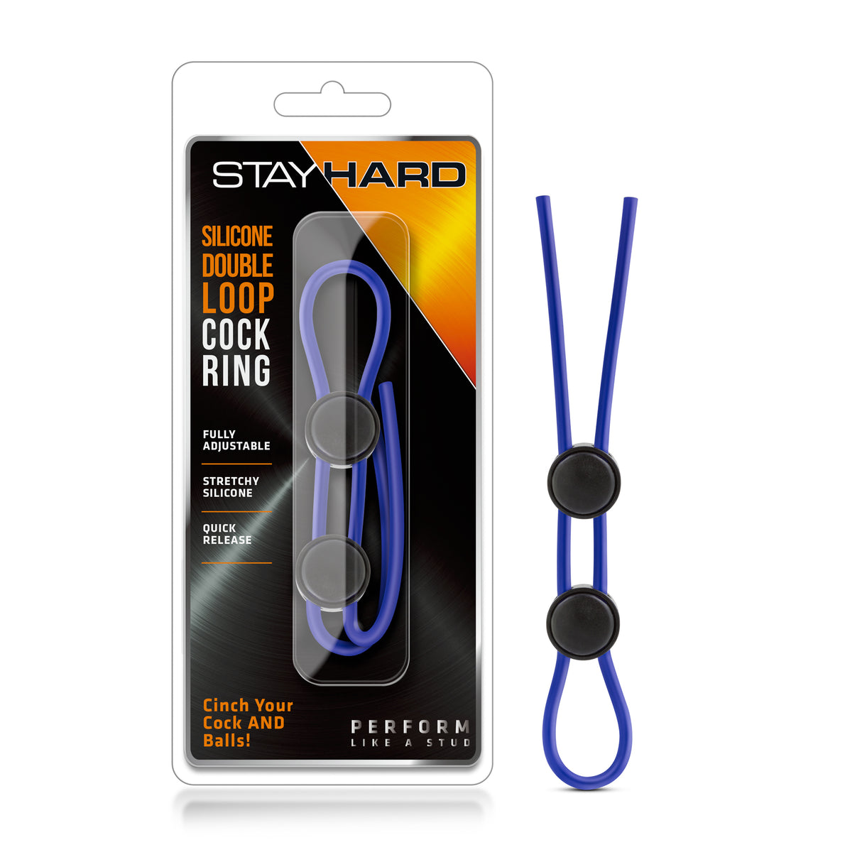 Blush Stay Hard Silicone Double Loop Cock Ring — Blue - BL-32092