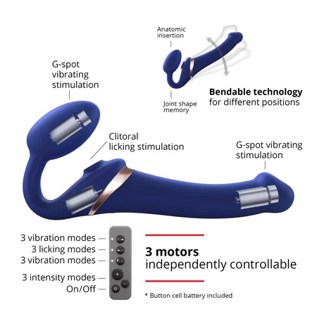 Strap-On-Me Multi Orgasm Bendable Strap-On — Size L, Night Blue - SM7401