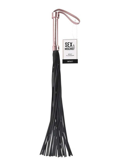Sportsheets Brat Flogger - 30 Faux Leather Falls, Rose Gold/Black - SS09843