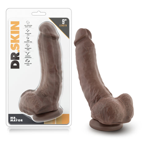 Blush Dr. Skin Mr. Mayor 9 Inch Dildo with Suction Cup - Chocolate - BL-15466