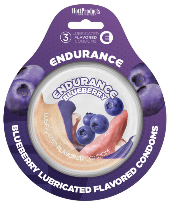 Hott Products Endurance Blueberry Condoms, 3 Pack - HTP2097