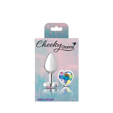 Clear Iridescent Heart Gem Silver Metal Plug - Sm