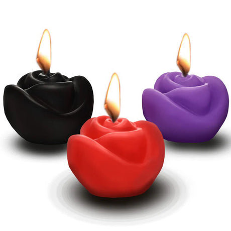 XR Brands Fire Garden 3pc Soy Rose Candle Set - Black, Purple, Red - MS-AH229