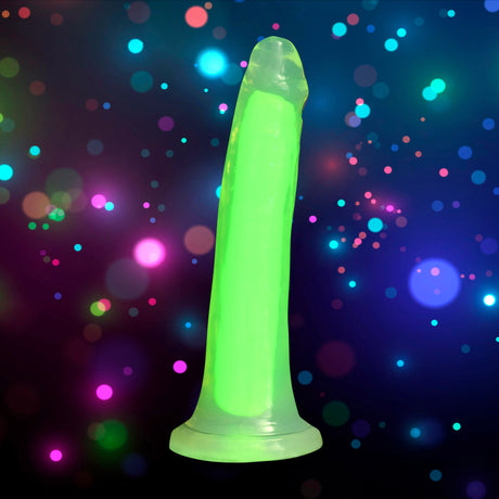 Lollicock 7" Glow-In-The-Dark Silicone Dildo — Green, Harness Compatible - 653078943467