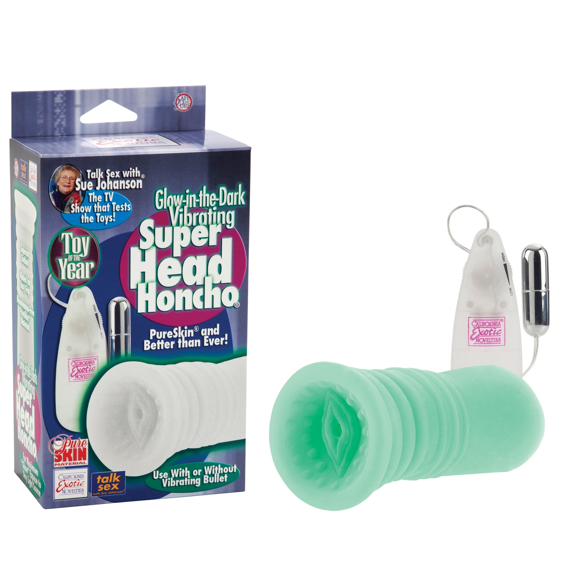 Sue Johanson Glow-in-the-Dark Vibrating Super Head Honcho - White by CalExotics