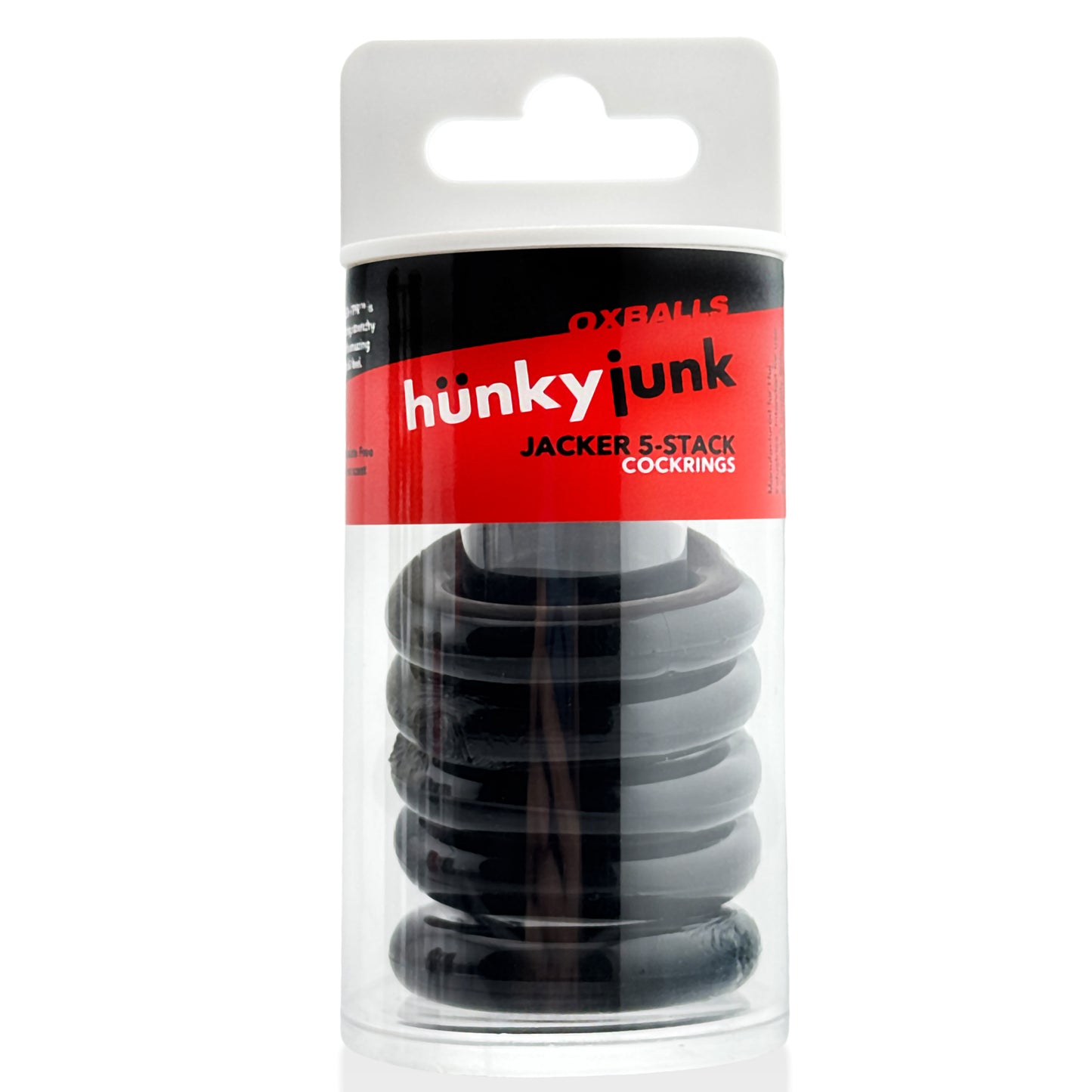 Oxballs Jacker 5-Stack Cockrings — 5-Pack 45mm Black - HUJ-151-BLK