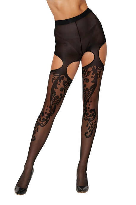 Dreamgirl Patterned Garter Hose — One Size, Black - DG-0438BLKOS
