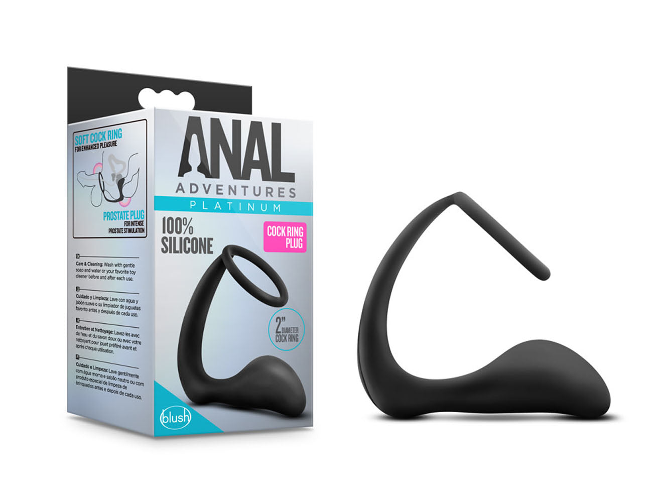 Anal Adventures - Platinum - Cock Ring Plug - Black by Blush
