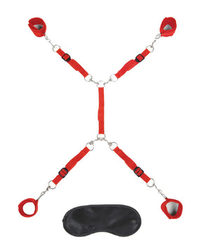 Electric Novelties 7-Piece Bed Spreader Restraint System, Red - EL-LF1328-RED