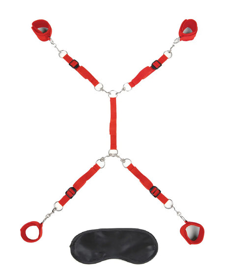 Electric Novelties 7-Piece Bed Spreader Restraint System, Red - EL-LF1328-RED