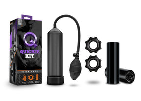 Blush Quickie Kit — Thick Cock Pump Set with Sleeve & Rings, Black - BL-50115