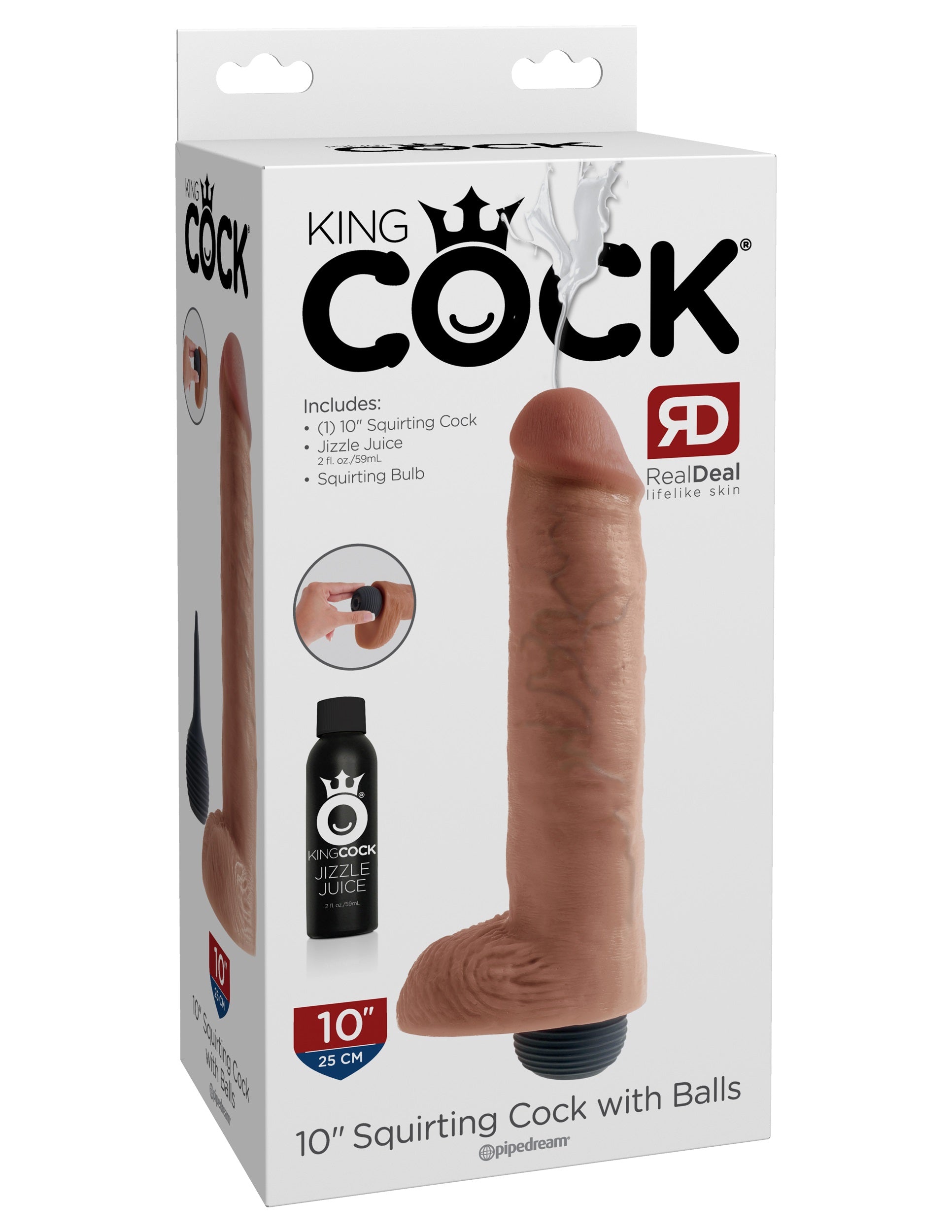 King Cock 10 Inch Squirting Cock With Balls - Light by Pipedream