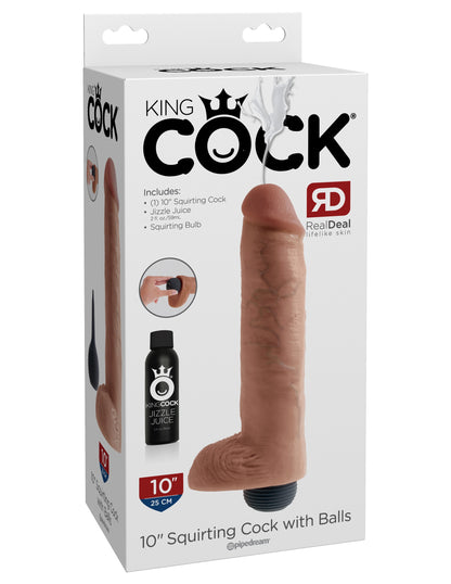 King Cock 10 Inch Squirting Cock With Balls - Light by Pipedream