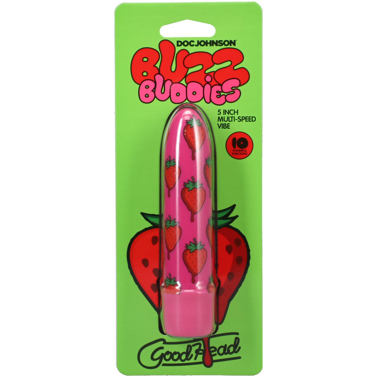 Doc Johnson Goodhead Buzz Buddies 5 Inch Multi-Speed Vibe - Strawberries - DJ1370-01-CD