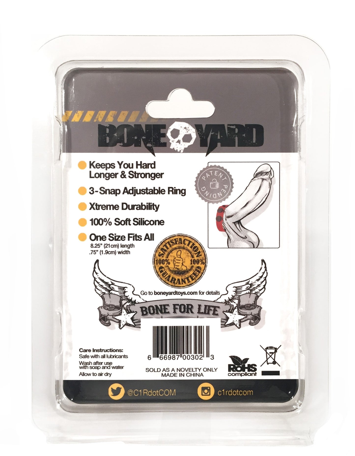 Boneyard Silicone Cock Strap 3 - Snap Ring - Red by Rascal