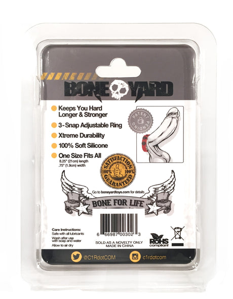 Rascal Boneyard Silicone Cock Strap, 3-Snap — Red - BY-0302