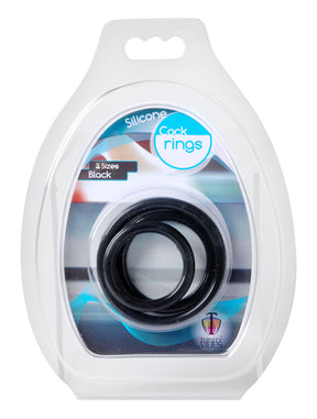 XR Brands Trinity Silicone Cock Ring Set — 3 Sizes, Black - TV-SP130-BLK