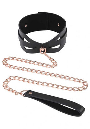 Sportsheets Brat Collar and Leash — Black/Rose Gold - SS09841