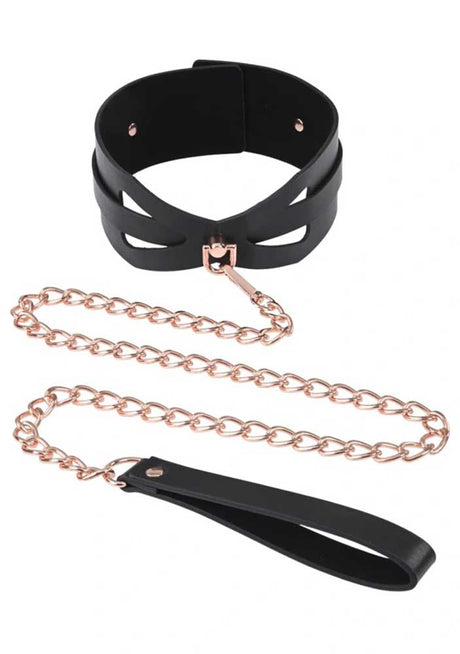 Sportsheets Brat Collar and Leash — Black/Rose Gold - SS09841