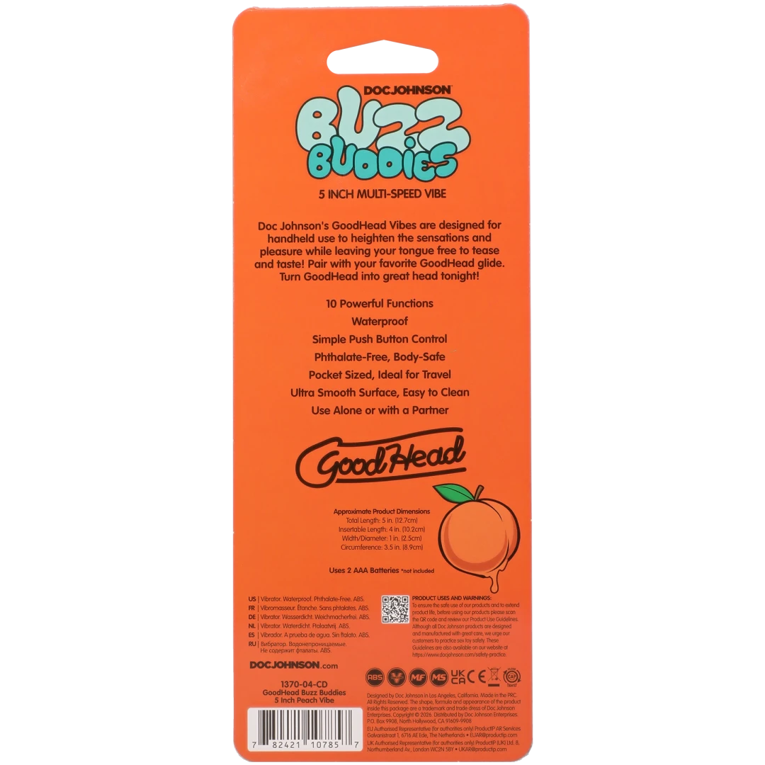 Doc Johnson Goodhead Buzz Buddies 5-Inch Multi-Speed Vibe — Peaches - DJ1370-04-CD