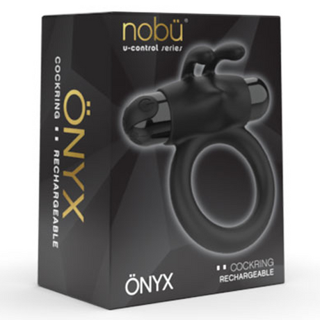 NOBÜ Onyx Rechargeable Silicone Vibrating Cock Ring, Black - NB1675
