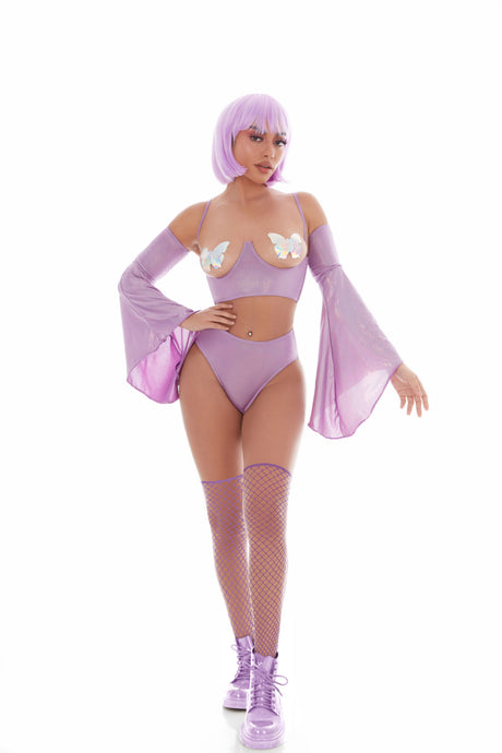 KandiHouse Holo Hun 5-Piece Lingerie Set — Small/Medium, Purple - KH65009DSM