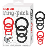 Nasstoys Silicone Ring Pack — 6 Stretch Cock Rings, Red & Black - NW3349