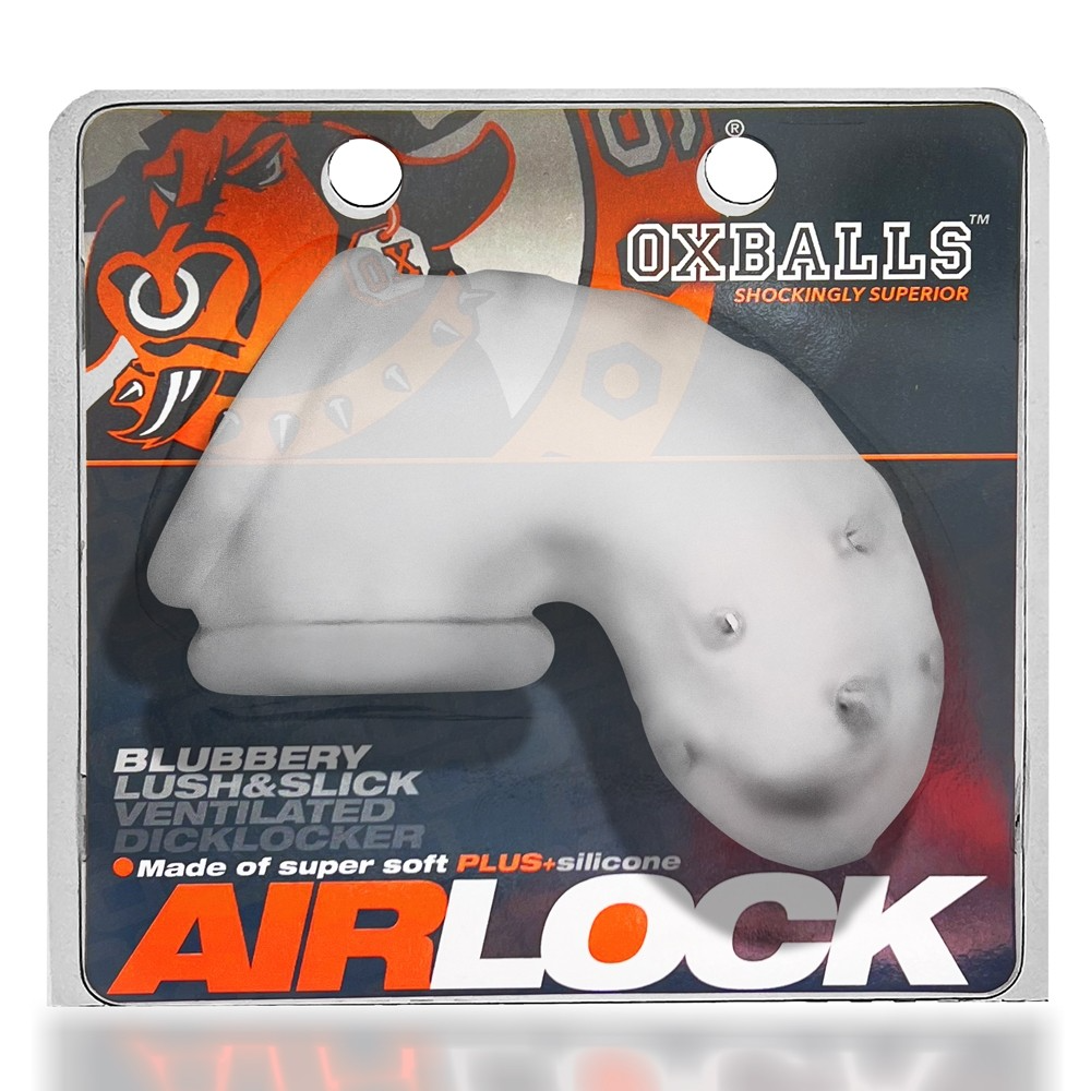 OXBALLS Airlock Sling Chastity Cage — Clear Ice, 4.5in - OX-3086-CLRICE