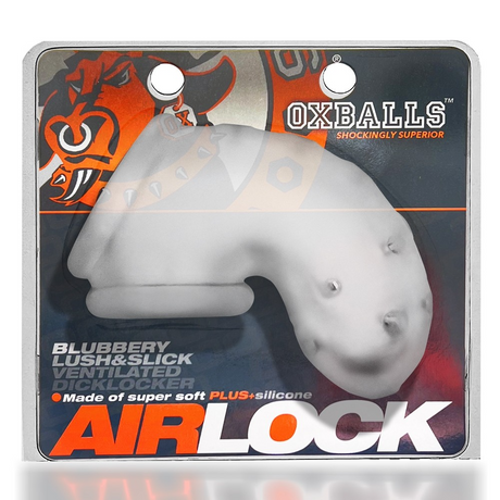 OXBALLS Airlock Sling Chastity Cage — Clear Ice, 4.5in - OX-3086-CLRICE
