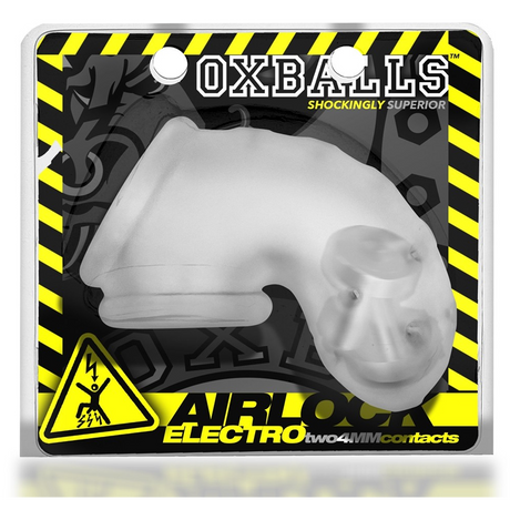 OXBALLS Airlock Electro Vented Chastity Cage — Clear Ice, 4.5 in - OX-3086-ELEC