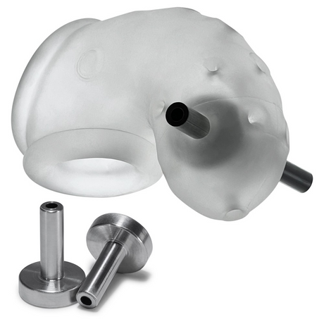 OXBALLS Airlock Electro Vented Chastity Cage — Clear Ice, 4.5 in - OX-3086-ELEC
