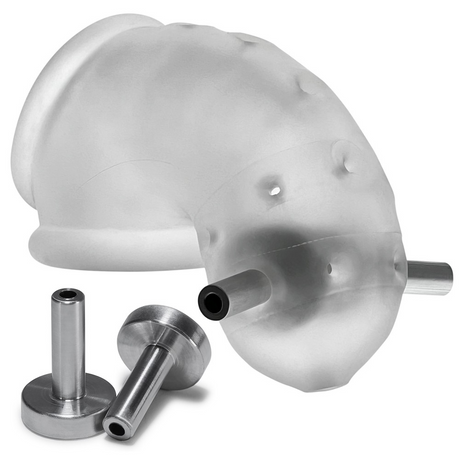 OXBALLS Airlock Electro Vented Chastity Cage — Clear Ice, 4.5 in - OX-3086-ELEC