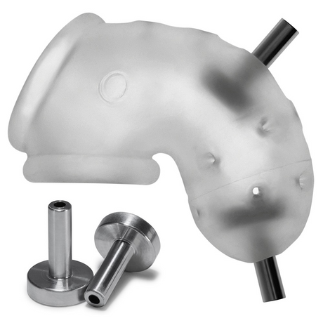 OXBALLS Airlock Electro Vented Chastity Cage — Clear Ice, 4.5 in - OX-3086-ELEC
