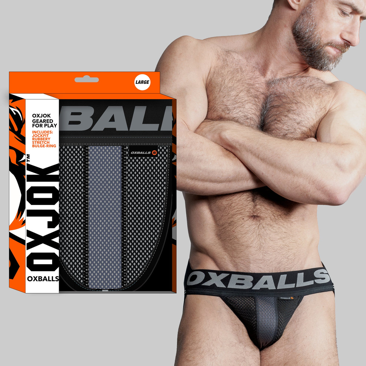OXBALLS Airmesh Swagger Jockstrap, Tar Black — Large - OX-JOK-1010-BLK-L