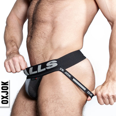 OXBALLS Airmesh Swagger Jockstrap, Tar Black — Large - OX-JOK-1010-BLK-L