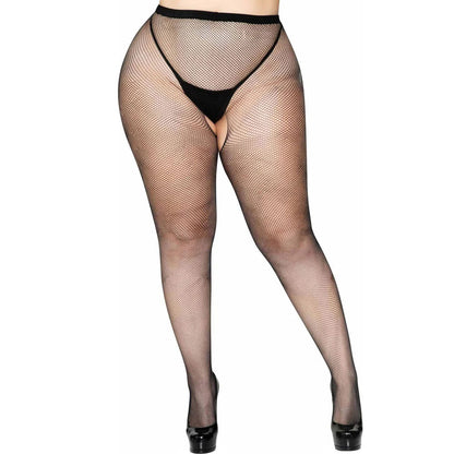 Crotchless Fishnet Pantyhose - Queen Size - Black by Leg Avenue