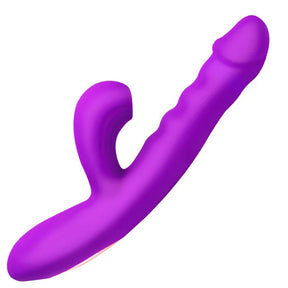 XR Brands Thrusting & Sucking Rabbit Vibrator — Purple, Rechargeable - BNG-AH434