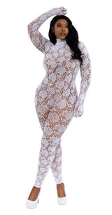 Dreamgirl Gloved Bodystocking — White (90% Nylon, 10% Spandex) - DG-0516XWH