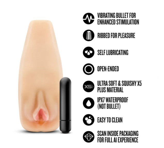 Blush Enlust Sabrina Male Masturbator with Vibrating Bullet — Beige, 7 in - BL-72723
