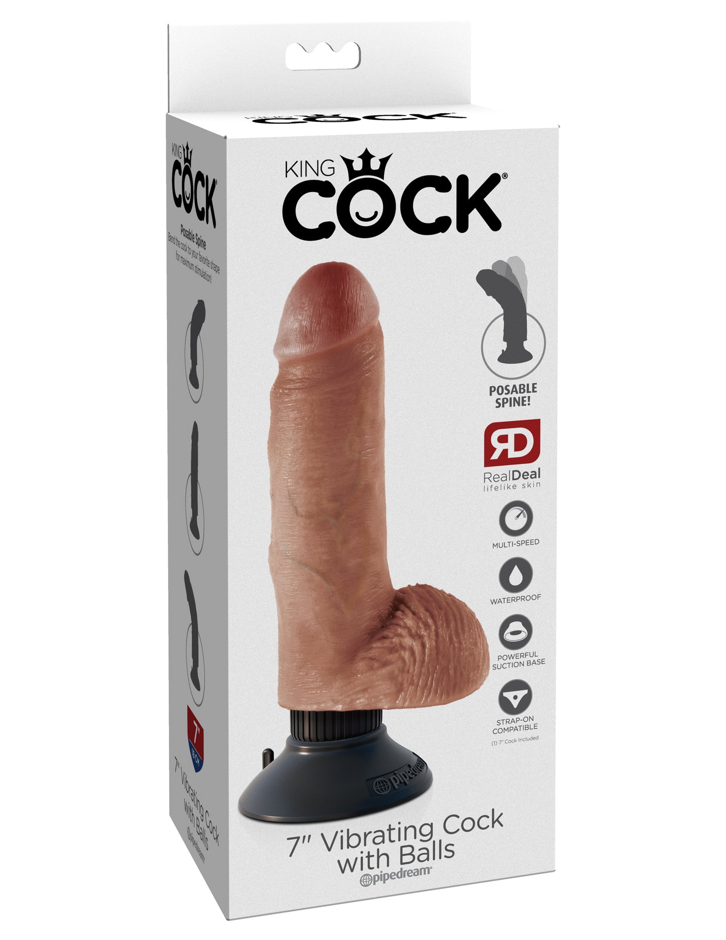 King Cock 7 Inch Vibrating Cock With Balls - Tan by Pipedream