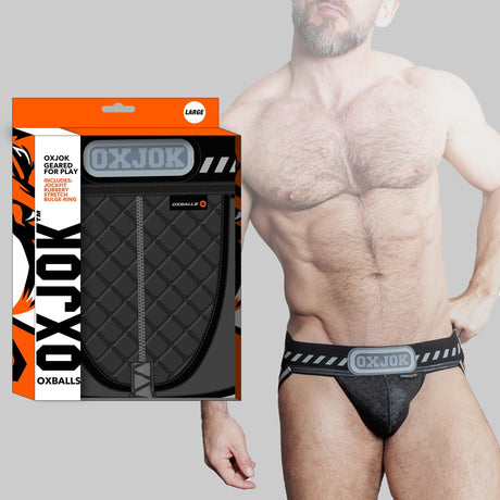 OXBALLS Packer Quilted Cargo Strap Jock — Black Puff, Medium - OX-JOK-1005-BLK-M
