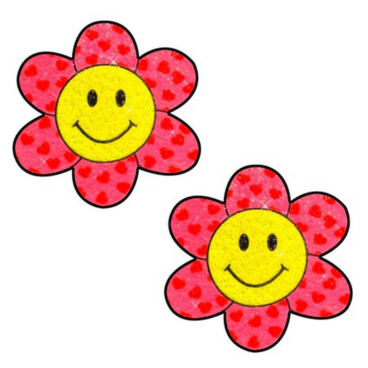 Neva Nude Smiley Flower Power Glitter Nipple Pasties — 2-Pack (2.5" x 2.75") - NN-FA-SMI-SNS