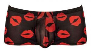 Kiss Me - Mini Short - Small - Sheer Lips Black by Male Power