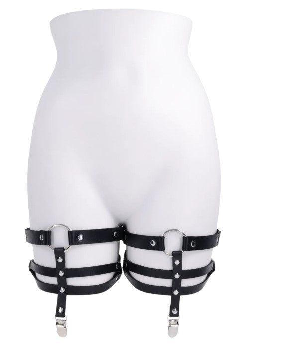 Sportsheets Shadow Garters — Black Faux Leather O-Ring Garters - SS10310