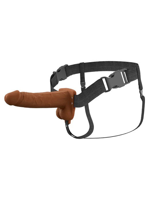 Pipedream Fantasy X-Tensions 7in Vibrating Hollow Silicone Strap-On, Brown - PD4171-29