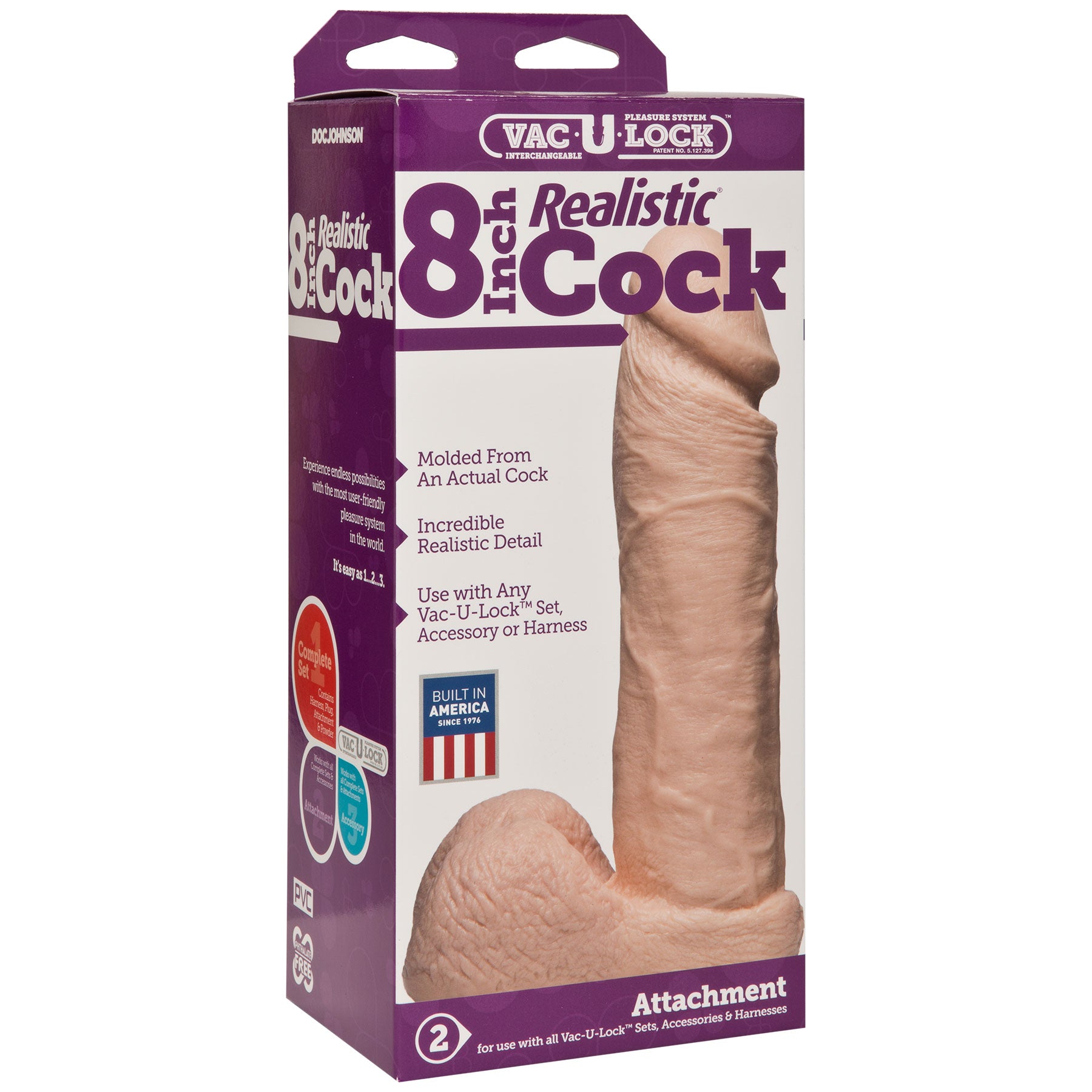 Vac-U-Lock 8 Inch Realistic Cock - White by Doc Johnson